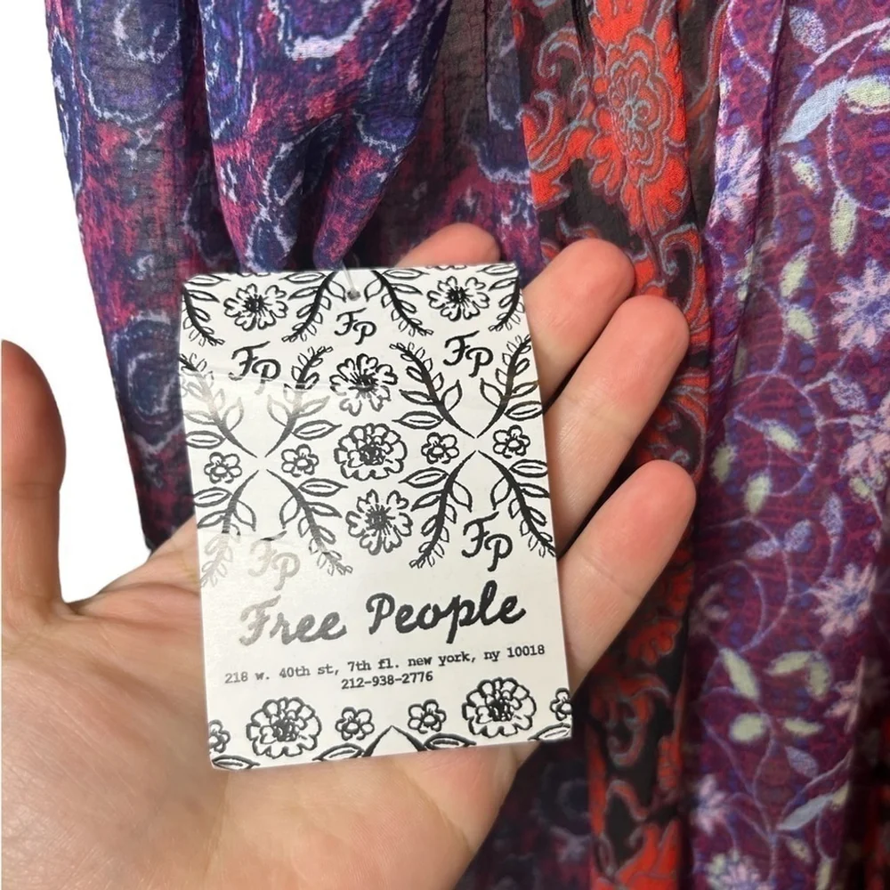Free People Merrie Mix RARE Print Long Sleeve Oversized Tunic Size XS